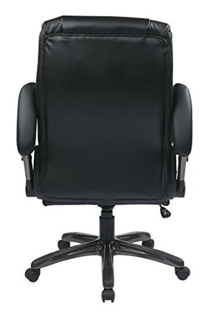 Office Star High Back Bonded Leather Executives Chair with Padded Flip Arms and Titanium Coated Accents, Black