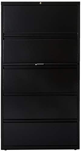 Lorell 5-Drawer 36 x 18.6 x 67.7 inch Telescoping Suspension Lateral File, Black