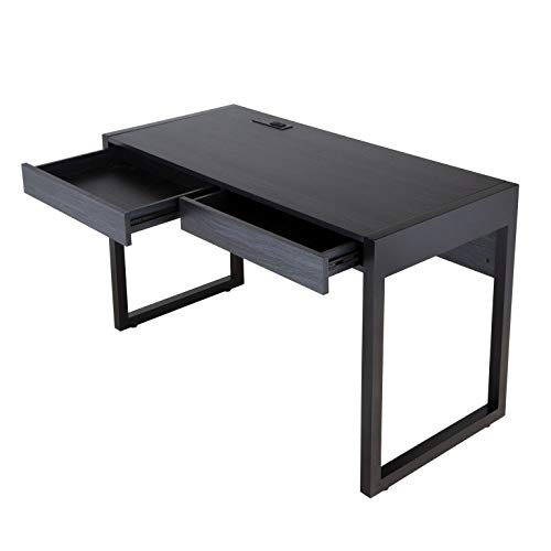 M MAJOR-Q 99400-4827JET Tone 52" W Computer Desk with Two Drawers, Power Outlet, USB Ports-Sturdy Wooden Study, Home Office Writing Laptop Table Blue Finish, Dark Grey and Black