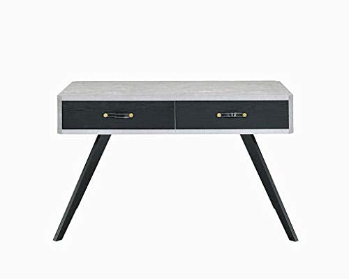 Knocbel Home Office Faux Concrete Desk Workstation Laptop Table with 2 Drawers & Wooden Tapered Legs, 47" L x 24" W x 30" H (Faux Concrete and Black)