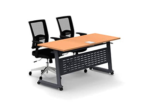 Team Tables Folding Training Seminar Classroom Tables Model 2688 Beech with Industrial Caster Z-Base, Modesty Panel, Shelf, Power + USB Outlet (Seating Included)