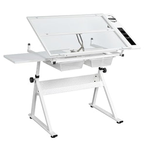 LiviNest Height Adjustable Drafting Table - Modern Glass Artist Drawing Desk with Chair