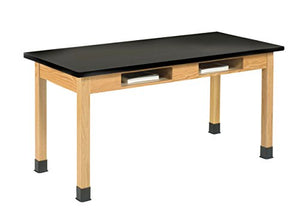 Diversified Woodcrafts Oak Table with Book Compartments, Epoxy Resin Top - 60" W x 24" D x 30" H