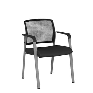 CLATINA Mesh Back Stacking Arm Chairs with Upholstered Fabric Seat - Black 4 Pack Set