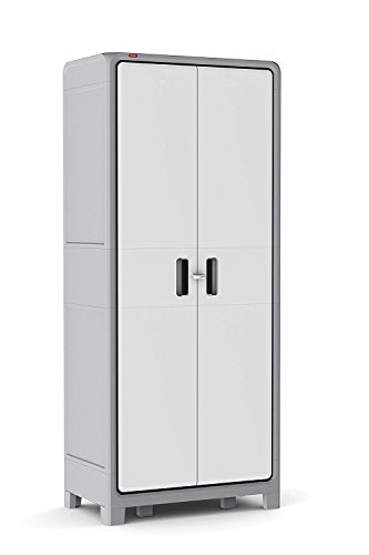Keter Optima Wonder 72 x 31 x 18 in. Free Standing Plastic Tall Storage Cabinet with 4 Adjustable Shelves, White & Grey (Pack of 2)