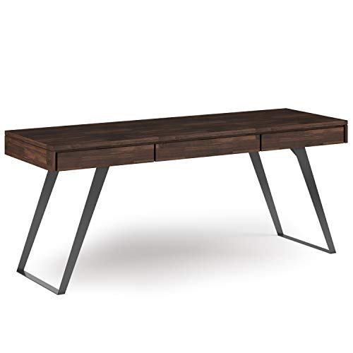 SIMPLIHOME Lowry SOLID WOOD and Metal Modern Industrial 72 inch Wide Home Office Desk, Writing Table, Workstation, Study Table Furniture in Distressed Charcoal Brown