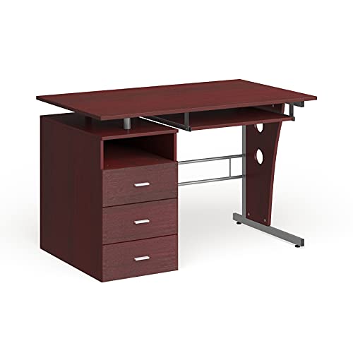 Porch & Den Pedestal 3-Drawer Computer Desk with Keyboard Tray Brown Maple Finish