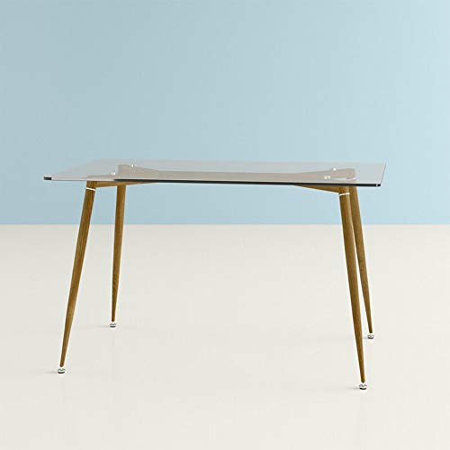 IDS Online, Tempered Clear Glass Tabletop Home Office Furniture Modern Computer Desk Writing Table, Metal Legs with Wooden Skin Sturdy Foot Pad, Transparent