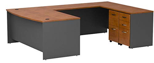 Bush Business Furniture Series C 72W x 36D Bow Front U Shaped Desk with Mobile File Cabinets in Natural Cherry
