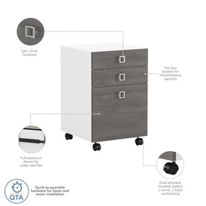 Bush Business Furniture Echo Collection Mobile Cabinet | Under Desk Filing Drawer Storage, 16W, Pure White/Modern Gray