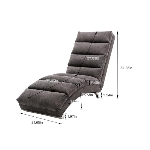 Poly Fabric Ergonomic Backrest Lounges Grey Plaid Handmade Solid Wood