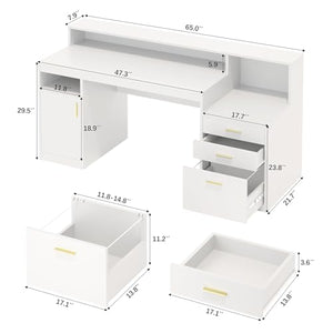 YOMILUVE Executive Computer Desk with Storage Shelves & File Drawer