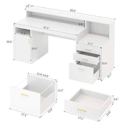 YOMILUVE Executive Computer Desk with Storage Shelves & File Drawer
