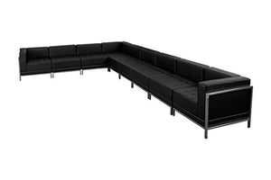 Offex Black Leather 9 Piece Sectional Reception Furniture Set