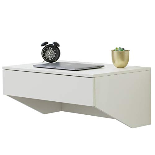 Basicwise Wall Mounted Office Computer Desk with Drawer, White