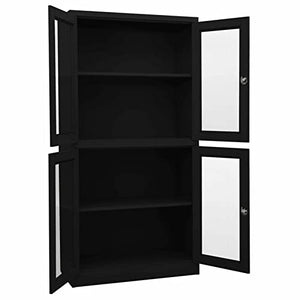 Tidyard Steel Office Cabinet with Glass Doors and Adjustable Shelves Black 35.4 x 15.7 x 70.9 Inches
