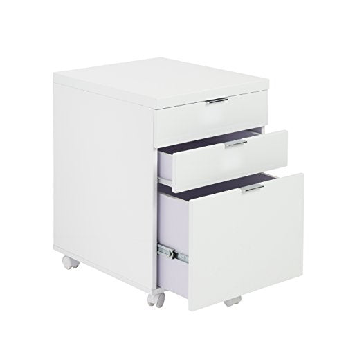Eurø Style Gilbert High Gloss Lacquered Mobile Filing Cabinet, White