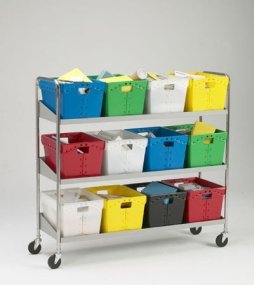 Charnstrom Extra Long Three Shelf Mobile 12 Bin Cart (B165)