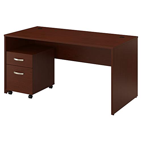 Bush Furniture Commerce 60W Office Desk with Mobile File Cabinet in Autumn Cherry