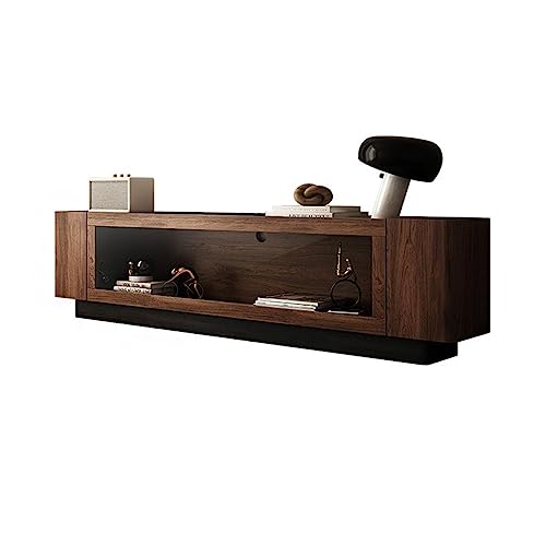 LIMKOO Nordic Solid Wood TV Cabinet Floor-to-Ceiling Black Walnut Retro Locker with Induction Lamp