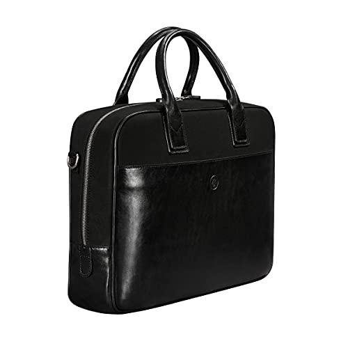 Maxwell Scott Men’s Luxury Quality Water-Resistant Canvas & Leather 15 Inch Laptop Bag - Calvino Canvas Black