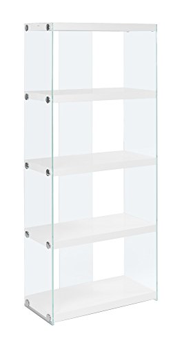 Monarch specialties I 3289, Bookcase, Tempered Glass, Glossy White, 60"H