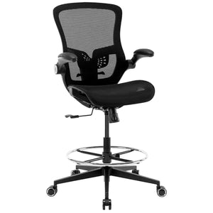 Luckyear Office Drafting Chair with Footrest Ring and Lumbar Support - Black