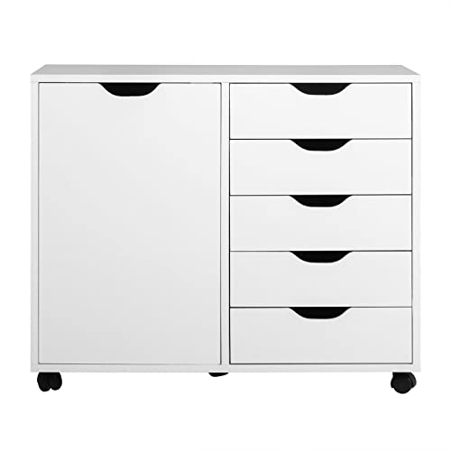 Hallway Entryway Closet Storage Stand 5-Drawer Dresser Chest Mobile Storage Side Cabinet Printer Stand Office White