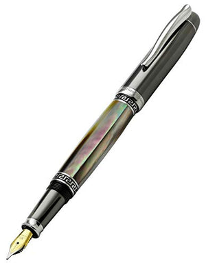 Xezo Maestro Medium Fountain Pen Made From Iridescent Tahitian Black Mother of Pearl (Maestro Black MOP Tungsten FPL-1). No Two Alike