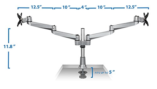 Mount-It! MI-43111 || Dual Computer Monitor Stand Articulating, Height Adjustable Swiveling Arm Desk Mount for Samsung LG Vizio Sharp Sony Element Insignia LCD 20 21 22 24 25 27, VESA 75x75 and 100x100, Silver