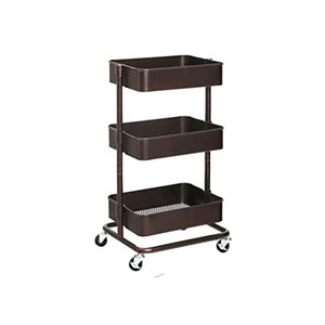 None 3-Tier Metal Rolling Utility Cart with Adjustable Shelves and Brakes (Brown 43 x 35 x 73.5cm)