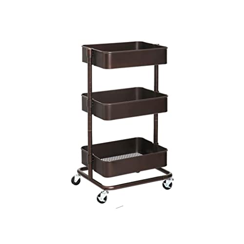 VejiA 3-Tier Metal Rolling Cart with Adjustable Shelves and Brakes