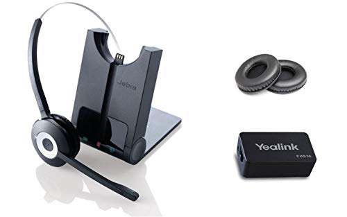 Yealink Phone Compatible Wireless Headset | Yealink SIP Phones: T48G, T46G, T42G, T41P, T38G, T28P, T26P | Yealink Wireless EHS Headset Adapter | Jabra PRO 920 Bundle with Bonus Premium Ear Cushions