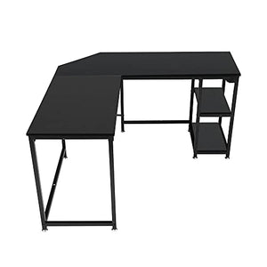 L Shaped Computer Desk 54" with Storage Shelves Gaming L Desk Workstation for Home Office Wood & Metal, Black