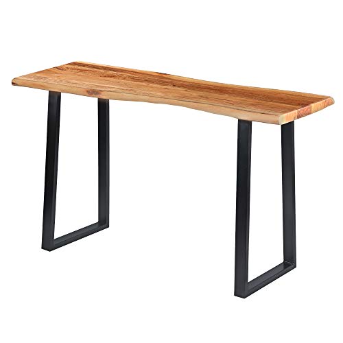 Tup The Urban Port 195122 Industrial Wooden Live Edge Desk with Metal Sled Leg Support, Brown and Black