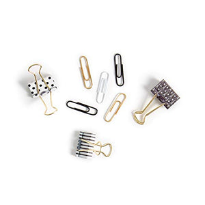 U Brand Mason Jar Paper Clips and Binder Clips Set, Classic Black & White with Gold Prongs, 2 Count