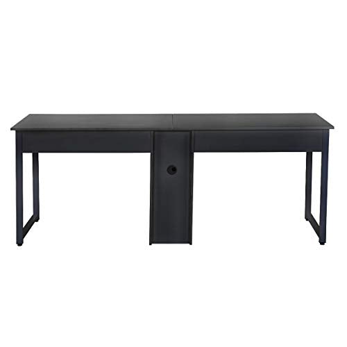 Home Office Desk 2-Person Office Desk, Large Double Workstation Desk Writing Desk with Storage Dual Study Desk 2-Person Computer Desk, Home Desk Writing Desk with Shared Storage, Easy Assembly (Black)