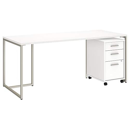 Office by kathy ireland Method 72W Table Desk with 3 Drawer Mobile File Cabinet in White