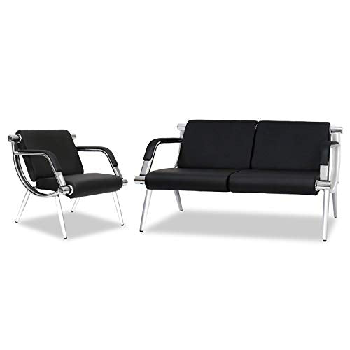 Peach Tree Black Leather Executive Side Reception Chair Office Waiting Room Guest Reception, Salon Barber Office Waiting Chair Bank Hall Airport Reception Waiting Chair 3 Seats Bench