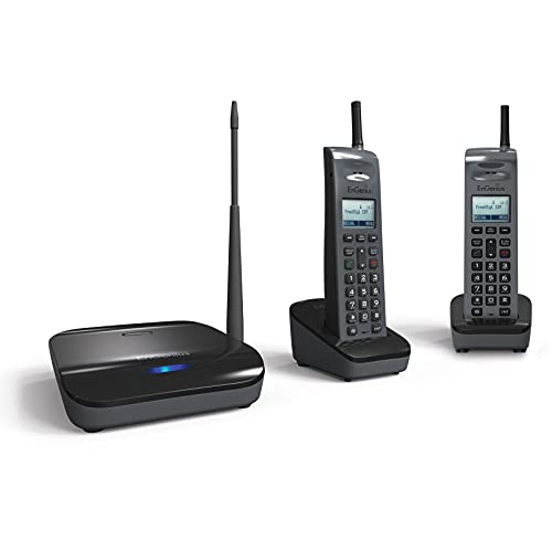 EnGenius FreeStyl SIP2 Long Range VoIP Phone with 2-Way Radio - Expandable, 10 Handsets, 10 Acres Coverage (2 Handsets)