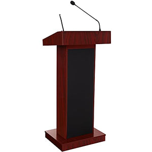 OEF Furnishings Orator Lectern with Wireless Tieclip Mic, Mahogany