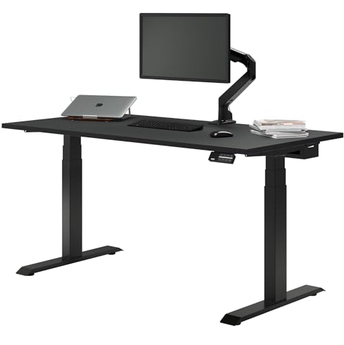 Desky Dual Laminate Electric Standing Desk - 59x29.5, 3 Stage Adjustable Height, 4 Presets - Black