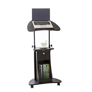 None Stand-up Adjustable Rolling Laptop Cart Sit-to-Stand Teacher Podium Desk Steel Frame Mobile Standing - Black, 55x40x116cm
