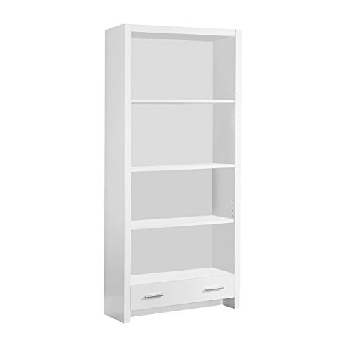Monarch Specialties White Hollow-Core Bookcase with a Drawer, 71-Inch