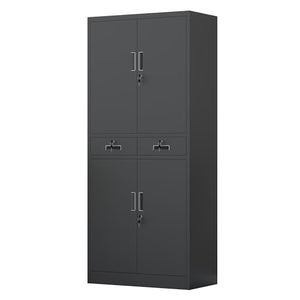 JINGUR Metal Storage Cabinet with Locking Doors, 2 Drawers & Adjustable Shelves (Black)