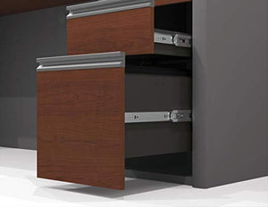 Bestar Connexion U-Shaped Workstation with Three Drawers, Bordeaux/Slate