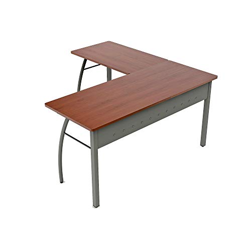Linea Italia Trento L-Shaped Corner Easy to Assemble Metal Desk | Computer Table for Home or Office, 60" x 60", Cherry