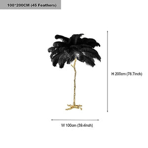 JAYMP Ostrich Feather Floor Lamp (Black, 78.7 inches, 45 Feathers)