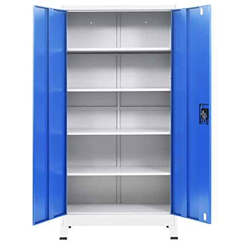 THOYTOUI Office Cabinet Garage Tool Storage Locker Metal 35.4"x15.7"x70.9" Gray Blue