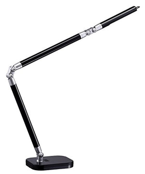 BLACK+DECKER PureOptics Summit Flex Ultra Reach 10W Flicker-Free Natural Daylight LED Desk Lamp with USB Charging Port, 6 Dimming Levels (447 Lumens), Black/Gray (LED10ARC-BLK)